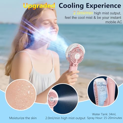 HandFan 5200mAh Upgraded Handheld Misting Fan, Personal Mister Fan, Spray Water Mist Fans USB Rechargeable, Electric Mini Cooling Ice AC Fans for Summer Beach Travel Gifts for Women(Pink) - color: Pink