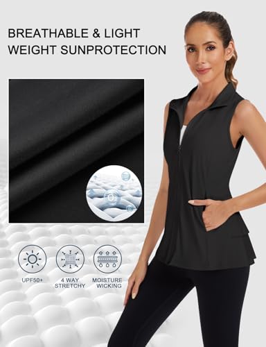 LURANEE Women's Golf Vest Athletic Top with Peplum Hem & Deep Pockets - color: Black, size: X-Large