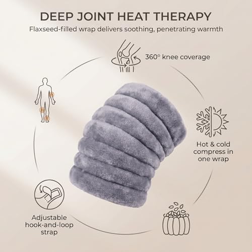 Microwave Heating Pad for Knees, Microwavable Heated Knee Wrap for Arthritis & Joint Stiffness, Warm Compression for Knee Pain Relief, Flaxseed Filled, Adjustable, for Men Women