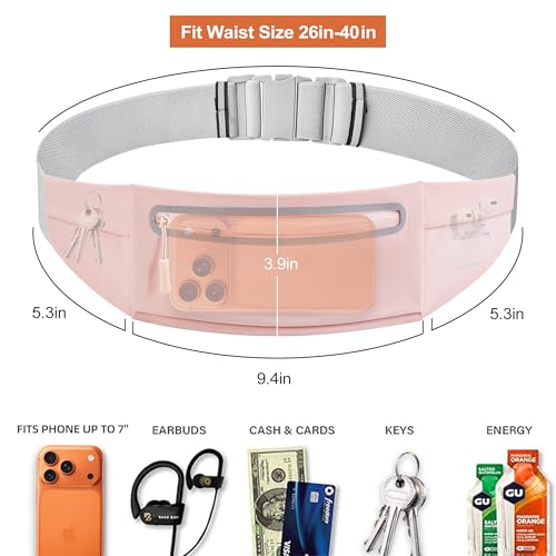 Slim Running Belt for Women Men,Phone Holder Waist Pack,Runners Fanny Pack - color: LIGHT PINK
