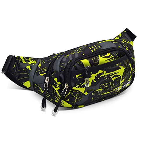 Large Fanny Pack for Men Women NSYOOMH, Crossbody Waist Bag 5-Zipper Pocket - color: Fluorescent Green