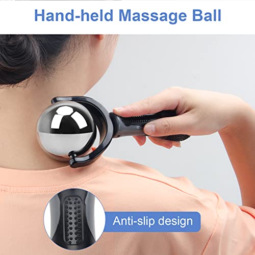 Cold Massage Roller Ball with Handle-Back Muscle Metal Ice Roller Ball Tool - color: Black
