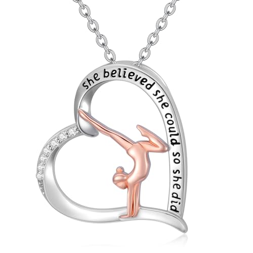 PROESS Tennis/Basketball/Soccer/Gymnastics/Running/Golf/Barbell Necklace 925 Sterling Silver Sports Pendant Inspirational Jewelry Gifts for Women - style: Gymnastics