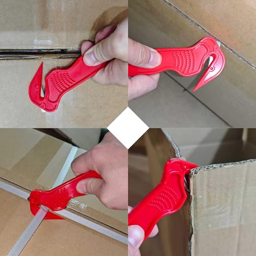 3PCS Safety Box Cutter Utility Knives Set, Film Cutter with Sharp Durable Steel Blade, Safe Efficient Cutting Tool for Shrink Wrap, Stretch Wrap, Tape & Plastic Straps,2Yellow 1Red