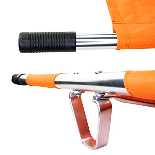 LINE2design Medical Emergency Folding Portable Stretcher with Heavy Duty Handles, Carrying Case and Straps - EMT Backboard Ambulance Folding Stretcher, Secure Patient Transport Mover - Orange