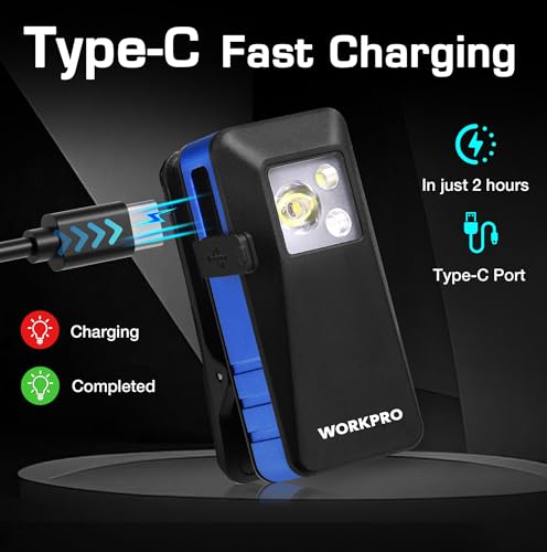 WORKPRO Rechargeable 500 Lumens EDC Flashlight Clip-on Light with 8 Modes - color: Blue