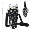 Water Bottle Carrier Bag for Stanley Cup 40oz/30oz with Phone Pocket, Neoprene Water Bottle Holder with Adjustable Shoulder & Handle Strap, Stanley Cup Accessories for Walking Travel Gym - color: Dog Paw