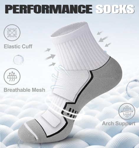 Men's Cushioned Ankle Socks, Athletic Running Gym Socks 6 Pairs - color: 6 Pairs White, size: 10-13
