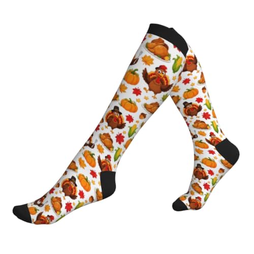 Tie Dye Compression Socks Knee High Support Socks For Women Men Running Athletic Hiking - color: Pumpkin Turkey