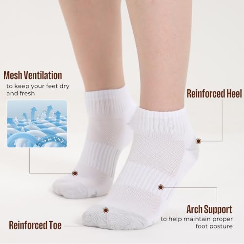 BAMBOO COOL Athletic Ankle Socks Womens Moisture-Wicking 5/6 Pairs - color: White*5, size: Medium