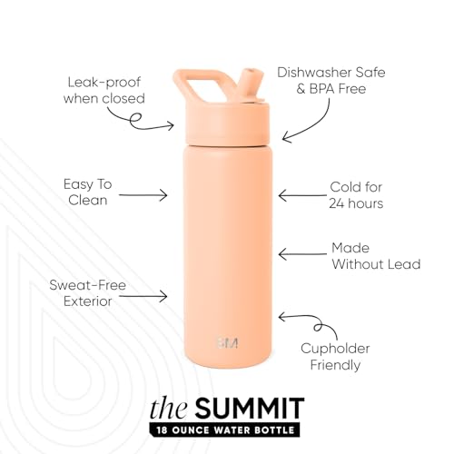 Simple Modern Insulated Water Bottle with Straw | 18oz | Orange - color: Bellini (Pack of 1), style: 18oz