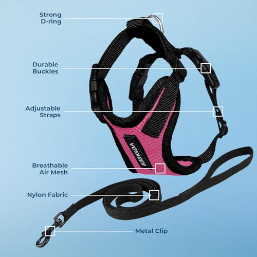 Voyager Escape-Proof Step-in Harness & Leash - Fuchsia/Black Trim, XXXS - color: Fuchsia/Black Trim, size: XXXS (Chest: 10.5 - 13")