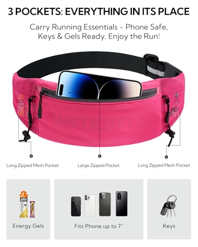 WATERFLY Running Belt Fanny Pack, Runner Race Belt with Bib Clip Pink - color: Pink