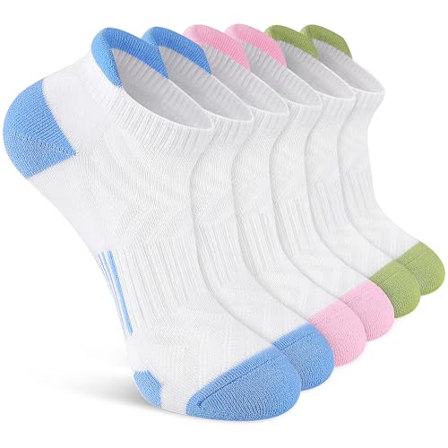 Felicigeely Athletic Running Ankle Socks Cushioned Low Cut Men Women 6 Pack - color: White+color, size: 9-12