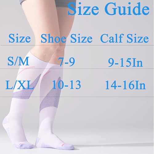4 Pairs 20-30mmHg Compression Socks for Women Knee High Flying - color: Beige Mix, size: Large-X-Large