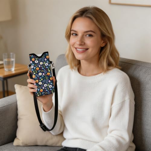 GLOBLELAND Floral Cell Phone Sleeve Pouch Case Bag 7.1×3.9 inch Flowers Shockproof Universal Phone Bag with Crossbody Strap Neck Lanyard for Women Men Phone Headphones Watch - color: Floral