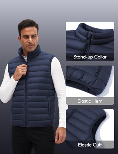 WHN Men's Puffer Vest Outerwear Lightweight Packable Sleeveless Jacket - color: Navy, size: Small