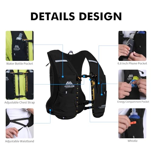 AONIJIE Running Hydration Vest for Women Men 8L Hydration Backpack Hiking - color: Black