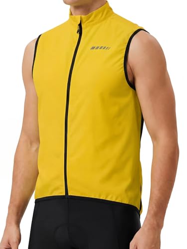 qualidyne Men's Windproof Cycling Vest, Full-Zip Sleeveless Bike Gilet - color: Earthy Yellow, size: Large