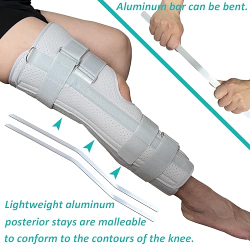 Three-Panel Knee Immobilizer & Knee Stabilizer - Leg Support Splint for Knee Pre-and Postoperative Injuries & Instabilities - Straight Leg Brace with Shoulder Strap to Prevent Sliding (14") - size: 14”