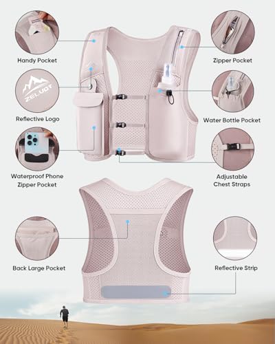 Zelvot Running Vest for Women Men, Touchscreen Phone Pocket - color: Pink, size: X-Small-Small