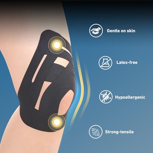 KTQUICK Precut Kinesiology Tape for Knees,12PCS,Stronger Adhesive Black - color: Black, size: 12PCS