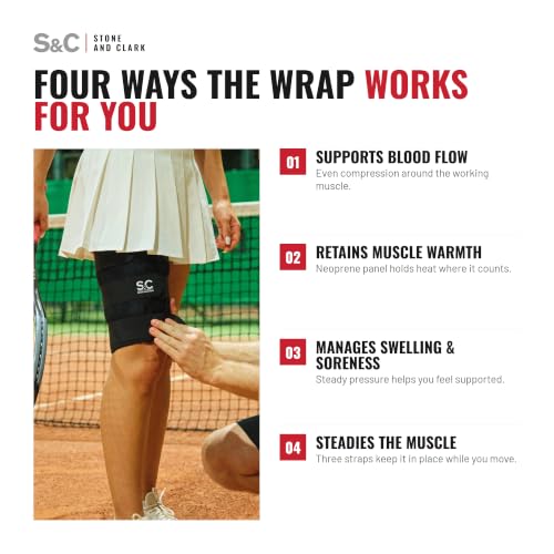 Stone and Clark Thigh Brace Support – Adjustable Thigh Compression Wrap for Hamstring, Quad & Groin – Breathable Latex-Free Neoprene Thigh Wrap for Men & Women – XXL (Fits 25–29.5" Mid-Thigh) - size: XXL (25-29.5")