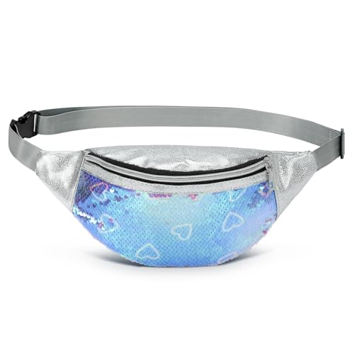 Holographic Sequined Fanny Packs for Women, Waist Belt Bag Fashion, Crossbody Bum Bag for Running, Green Heart - color: Green Heart