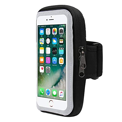 Touch Screen Neoprene Sport Gym Cellphone Armband Case Zip Pouch for Motorola G Stylus 5G Moto G 5G 2025 Samsung Galaxy A17 A16 A26 A36 A35 S25 Ultra iPhone 17/16 Pro Max Pixel 8 Pro (Black) - color: Black