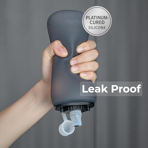 Handheld Running Water Bottle, Collapsible Silicone Foldable 350mL - color: Translucent Gray