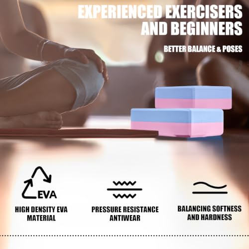 Septo 2 Pcs Yoga Blocks, 9x6x3 Inch Foam Blocks for Pilates - color: Blue-Pink