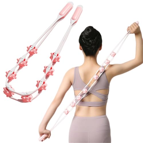 Back Massage Roller Rope, Manual Balll Pull Back Strap with 8 Rollers, Handheld Cellulite Self Massage Tool for Body Shaping, Leg Muscle Relief (Pink) - color: Pink
