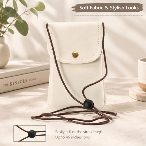 Cell Phone Neck Pouch, PU Leather Carrying Bag with Card Holder Adjustable Strap, Small Travel Purse for iPhone 11-17, Galaxy S25 S20 S10, Pixel 9 Pro, Moto G6 (Cream White) - color: 01 Cream White