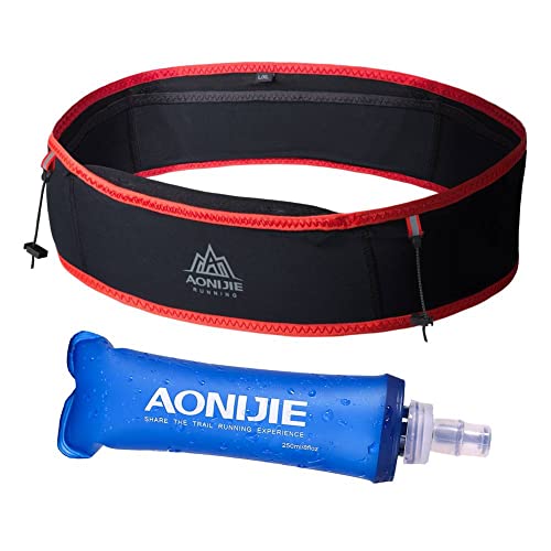 AONIJIE Running Belt Fanny Pack with 250ml Soft Water Bottle Flask for Women Men, Moisture Wicking Waist Pack Great for Marathon Climbing Jogging Cycling, for 6.8in Mobile Phone (Black Red: M/L) - color: Black Red: M/L