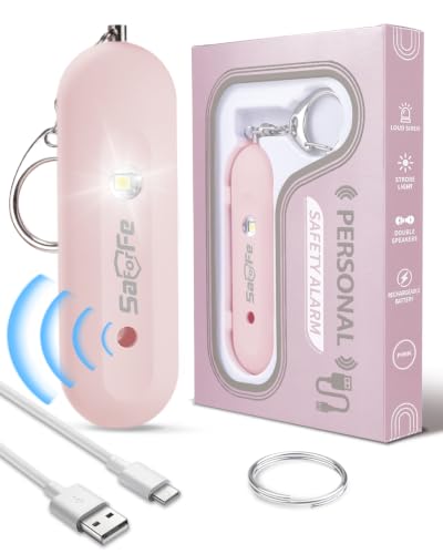 Personal Safety Alarm for Women - Waterproof Rechargeable Security Alarm - 140dB Extra Loud Siren with SOS Strobe Light - Self Defense Keychain for Women Girls Teens Seniors(Pink) - color: Pink