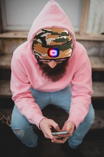 ATNKE LED Lighted Beanie Hat,USB Rechargeable 4 LED Red and Blue Flashing Running Headlamp Cap Gifts for Men and Women - color: #Camouflage Yellow