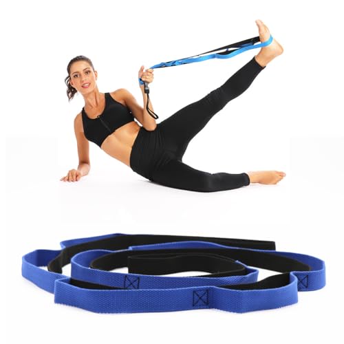 2 Pack Yoga Stretching Strap with Loops Non-Elastic Stretch Band with Door Anchor Handle Leg Stretcher Yoga Strap for Physical Therapy Pilates Dance Gymnastics Exercise Rehabilitation Routine Flexibility