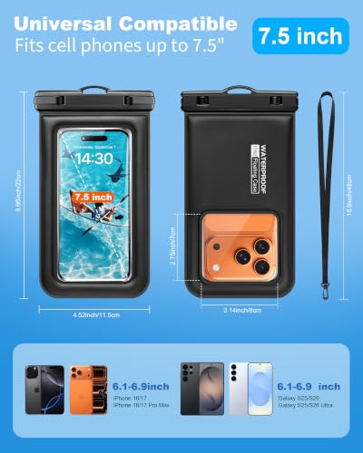 PEDVSTY Floating Waterproof Phone Pouch 2 Pack, Up to 7.5", Case Friendly - size: Large (Up to 7.5")