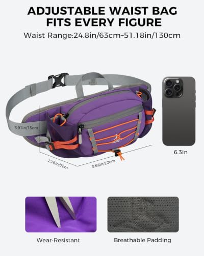 Fanny Pack with 2 Water Bottle Holder for Women Men, Waist Bag - color: Purple