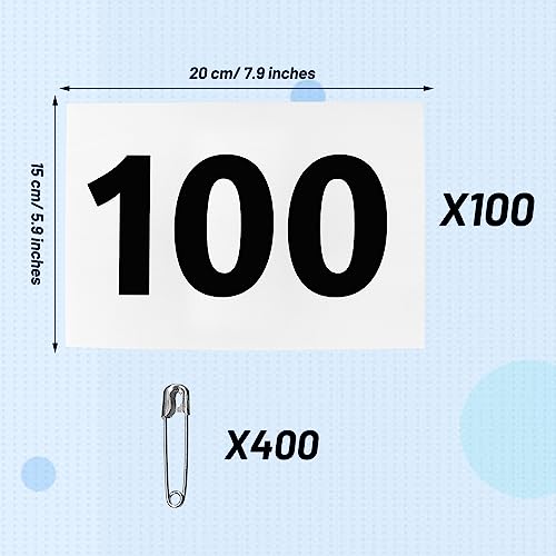 Running Bibs Race Competitor Numbers Waterproof Runners Race Numbers with Safety Pins for Marathon Races Events 5.9" x 7.9" - style: Number 001-100