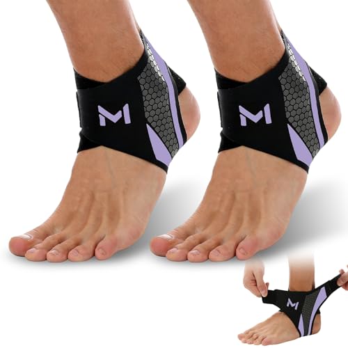 Ankle Brace for Men & Women, Adjustable Figure-8 Stabilizer with Straps for Basketball, Volleyball & Running, Compression Sleeve for Sprained Ankle, Plantar Fasciitis & Tendonitis Relief (2 Pack,Purple) - color: Purple