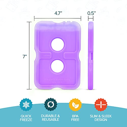 Healthy Packers Ice Packs for Lunch Boxes, Slim Cooler Ice Packs - color: Purple (4 Pack)