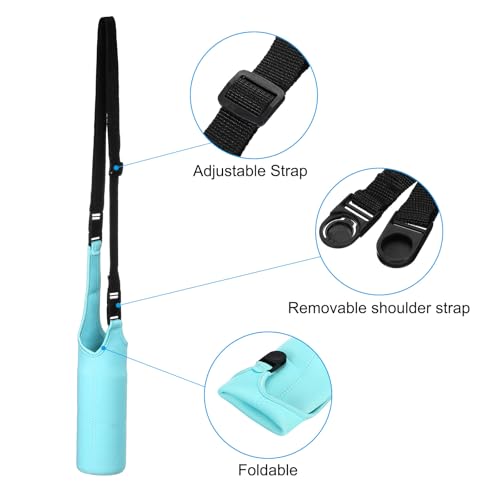 PATIKIL Water Bottle Sling Bag, Neoprene Portable Insulated Bottle Holder Carrier with Removable Adjustable Shoulder Straps - color: Light Blue