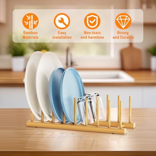 Bamboo Dish Drying Rack for Kitchen Organizer-Sturdy Plate Rack Organizer with Natural Bamboo,Dish Rack Holds Plates, Bowls, Cups & Cutting Boards-Dish Drying Rack for Countertop & Cabinets