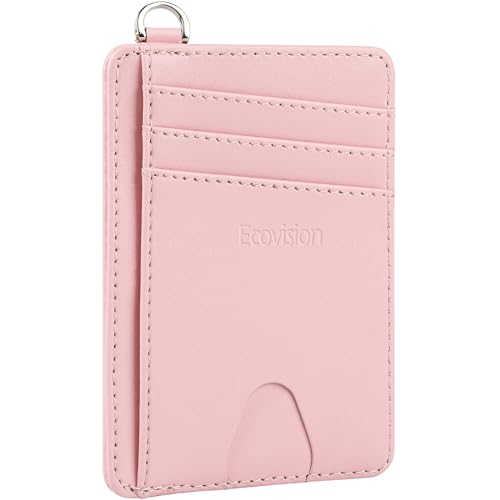 Slim Minimalist Front Pocket Wallet, RFID Blocking Credit Card Holder Wallet with Integrated D-Shackle for Men Women - color: Cowhide Pink