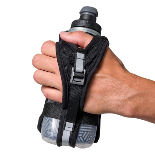 Nathan SpeedDraw 2 Insulated Handheld Running Water Bottle Flask – Double-Wall Insulation, Ergonomic Grip, Blast Valve Cap, Phone & Key Storage Pockets, Reflective Design - 12oz Insulated - Black - color: 12oz Insulated - Black