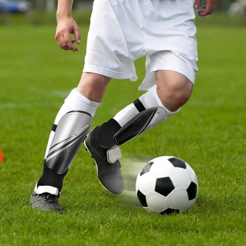 Newox Soccer Shin Guards for Kids Youth Toddler - color: Silver+Black, size: Large