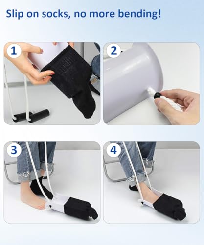 Sock Aids for Putting On Socks, No Bending Flexible Sock Aid Device with Shoe Horn Long-Handle Sock Removal for Seniors/Disabled, Easy On and Off Sock Helpers (Basic)