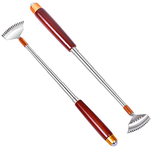 2Pcs Back Scratchers Extendable with Wood Handle & Massage Roller - color: Dark Red-2pack