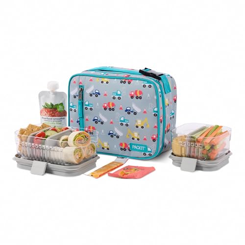 PackIt Freezable Classic Lunch Box, Construction Trucks - color: Construction Trucks